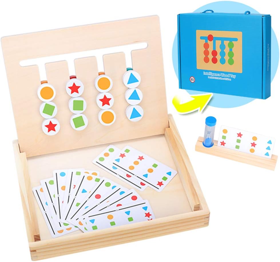Wooden Toys 4 Color Shape Sorting Game for Kids, Montessori Wood Jigsaw ...
