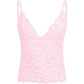 ABAFIP Men’s Lace Cami Top Floral Sheer Camisole Ruffle V-Neck Sleeveless Shirt See Through Undershirt