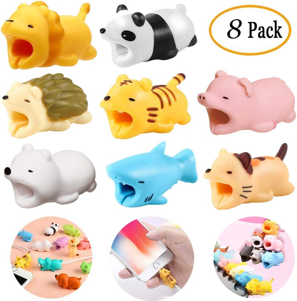 8 Pieces Cable Animal Bites Cute Animal Cable Accessory for iPhone Cord Cables Protector(Shark + Polar Bear+Tiger + Cat + Panda+ Hedgehog + Lion+Pig) Animal bite Cable Protector