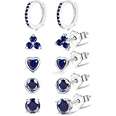 EPIRORA 925 Sterling Silver Studs Earrings Set for Women Men, Hypoallergenic Cubic Zirconia Stud Cartilage Helix Earrings, 5 Pairs Different Sizes Silver Hoop Earring Studs Sets for Multiple Piercing