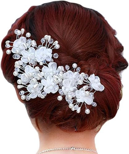 Amazon Bestjpshop 結婚式髪飾り ヘアコーム ヘアピン 花嫁 パール 真珠 スワロフスキー 花簪 お呼ばれ パーティー 披露宴の定番 B ジュエリー 通販