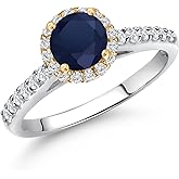 Gem Stone King 10K Two Tone Gold 6MM Gemstone Birthstone and Lab Grown Diamond Halo Engagement Ring For Women | Wedding Anniversary Promise Gold Ring | Available in Size 5, 6, 7, 8, 9