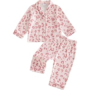 fyclemt Toddler Baby Girl Satin Pajamas Set Bow Chicken Fuzzy Long Sleeve Button Up Shirt Tops Pj Pants Pjs Sets Sleepwear