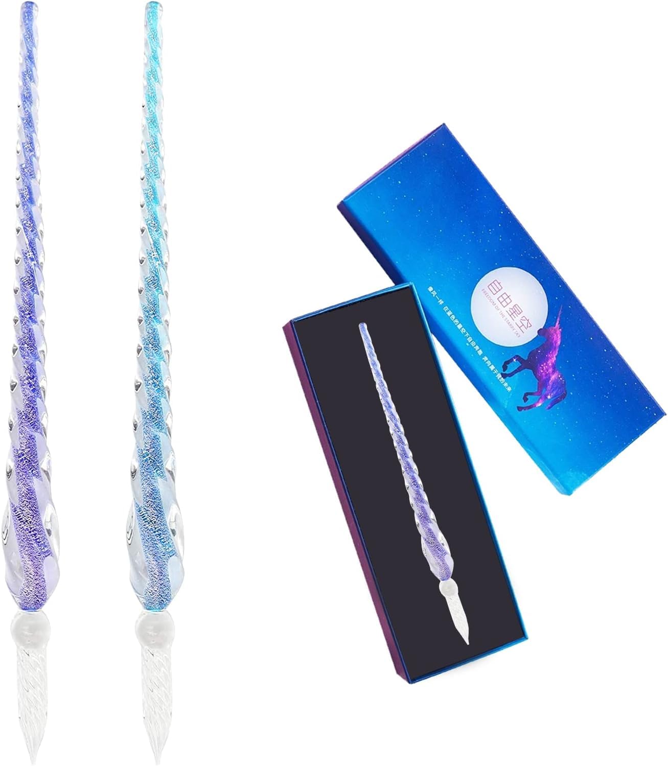 Helweet Glass Dip Pen, Crystal Signature Pen, Crystal Ink Pen, Glass Calligraphy Pens, Writing Fluently, for Art, Writing, Drawing, Signatures, Calligraphy, Decoration, Gift, 2 Pcs, Blue + Purple