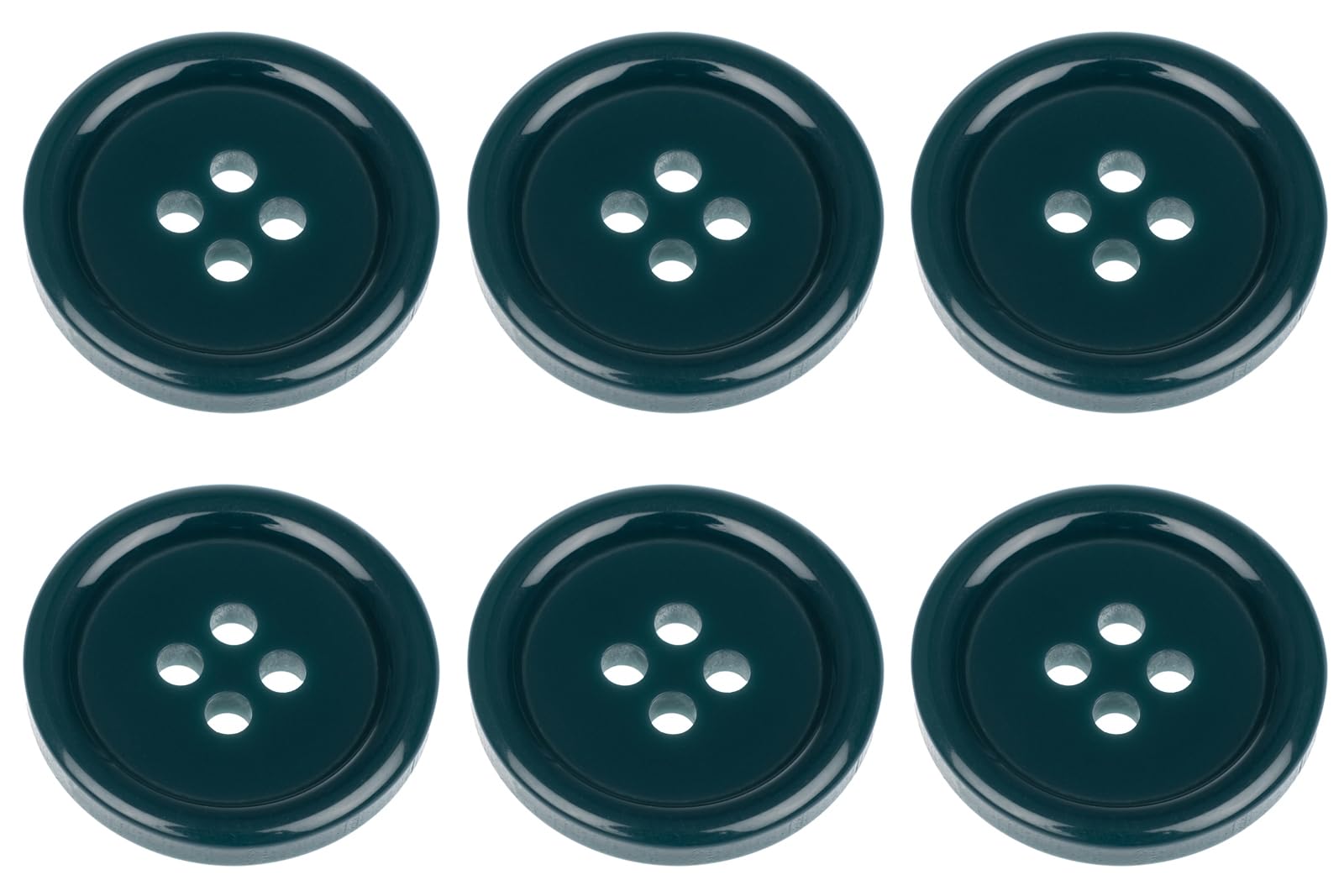 Pack of 6 Peacock Green Sew on 20mm Round Buttons Flat 4 Holes 32L 32 Ligne — image 1