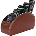 SITHON Remote Control Holder with 5 Compartments - PU Leather Remote Caddy Desktop Organizer Store TV, DVD, Blu-Ray, Media Player, Heater Controllers, Brown