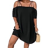 SOLY HUX Women's Plus Size Dresses Off Shoulder Short Sleeve Short Dresses Causal Loose Tunic Summer Dress