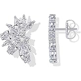 PAVOI 14K Gold Plated Cubic Zirconia Stud Earrings for Women - 925 Sterling Silver Posts Statement Crystal Cluster Wedding Earrings for Brides & Bridesmaids - Trendy CZ Pearl Studs Wedding Jewelry