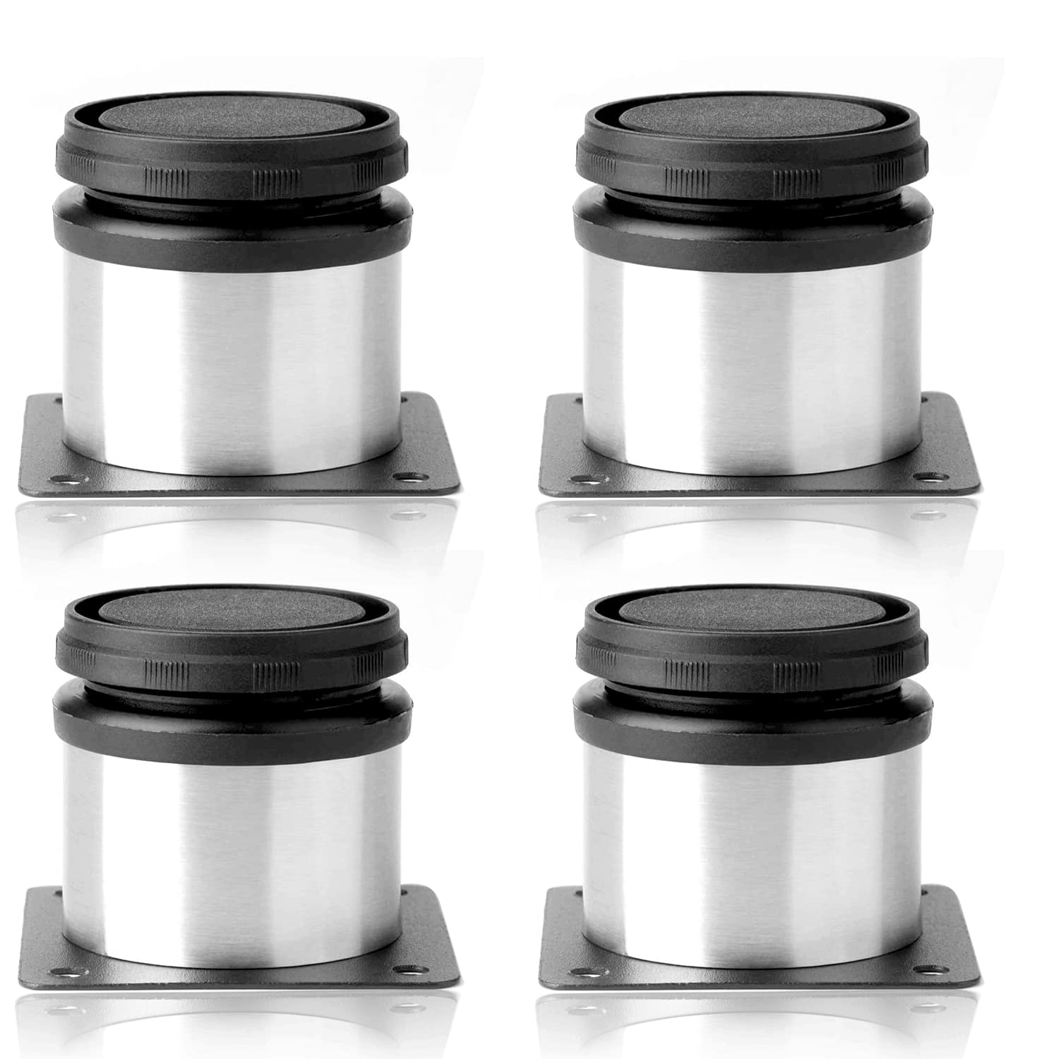 Bujingyun 4PCS Furniture Cabinet Adjustable Stainless Steel Kitchen Feet Round Black and Silver 50 x 50mm