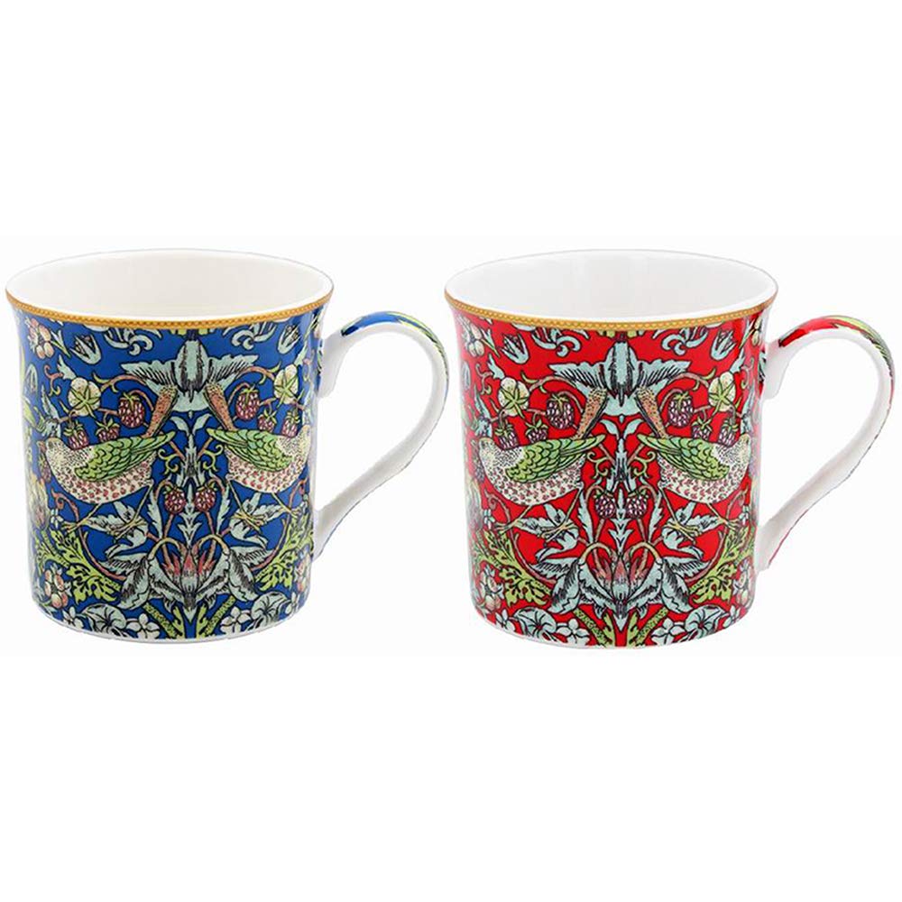 The Leonardo Collection - Set of 2 William Morris Strawberry Thief Design Coffee Mugs in Gift Box