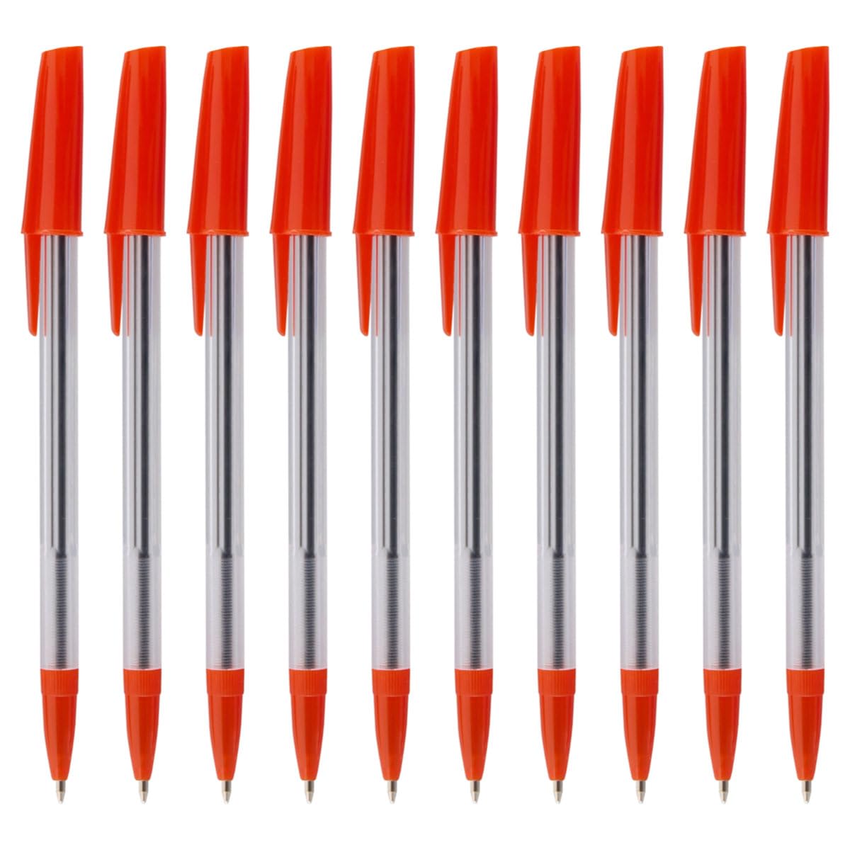 Essential Arts Red Ink Ballpoint Pens Pack of 50 Medium Point Ball Biro Pen with Comfort Grip - Office, School and Business Supplies