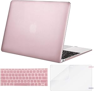 MOSISO Plastic Hard Shell Case & Keyboard Cover Skin & Screen Protector Compatible with MacBook 12 inch with Retina Display (Model A1534, Release 2017 2016 2015), Rose Gold