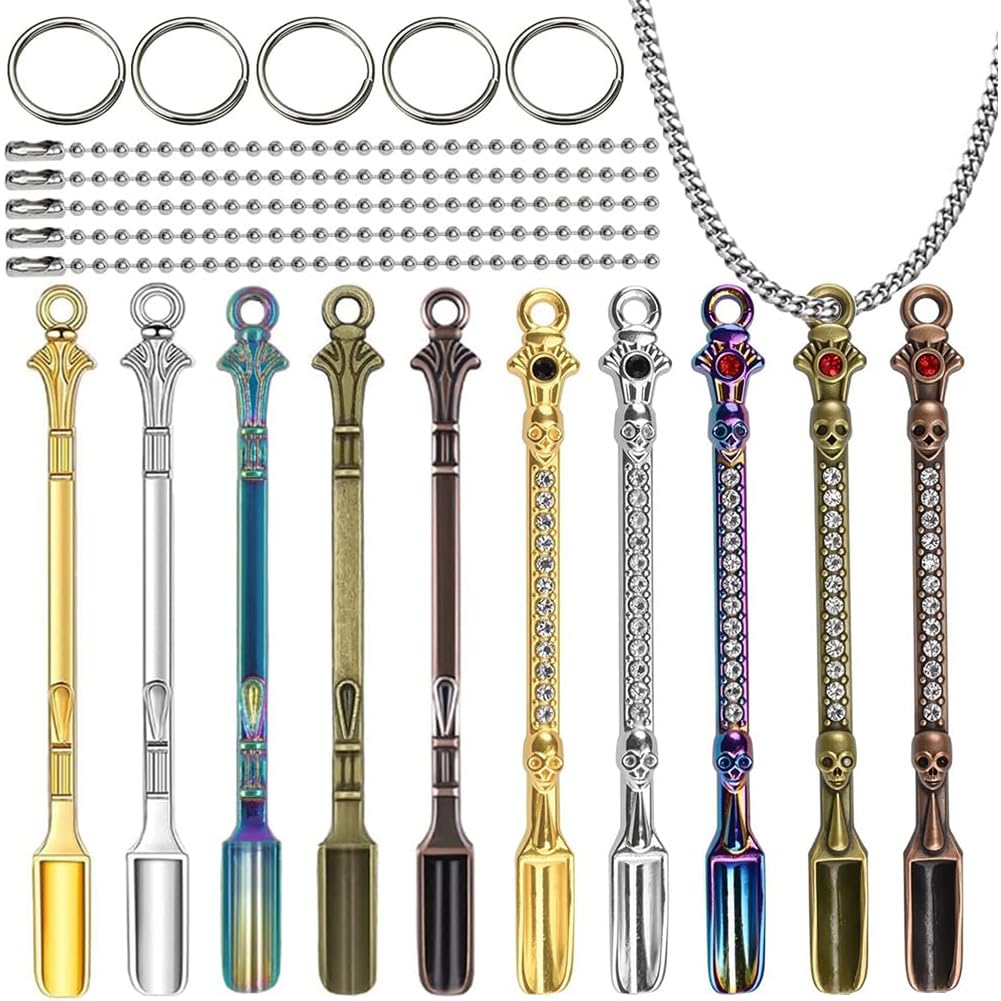 Photo 1 of 10 Pcs Mini Spoons, Tiny Metal Spoons Rhinestone Mini Shovels Keychain Medicine Spoon Pendants with Necklace Alloy Skull Small Spoon Home Kitchen Spices DIY Craft
