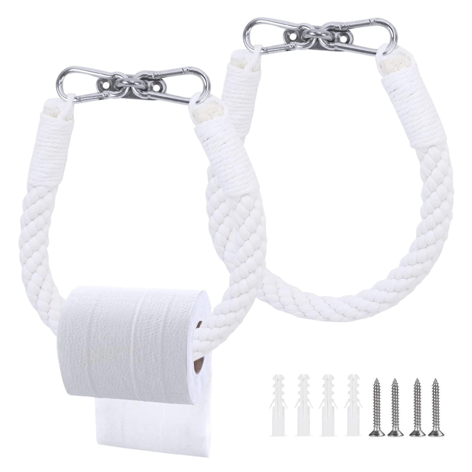 Uiopa Toilet Paper Holder 2pcs Cotton Rope Toilet Roll Holder Wall Mounted, Kitchen Paper Holder Bath Rack Nautical Bathroom Toilet Roll Stand Bath Towel rack for Decorative Home Accessories (White)