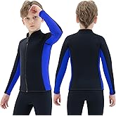 REALON Kids Wetsuit Top Jacket for Boys Girls 3mm Neoprene Swimming Surfing | Children's Long Sleeve Front Zipper Wet Suit Shirt Swimsuit,Toddler to Youth Cold Water Keep Warm for Diving Snorkeling