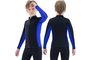 REALON Kids Wetsuit Top Jacket for Boys Girls Toddler Youth, Children's Wet Suit Shirt Neoprene 3mm Long Sleeve Front Zipper Swimsuit for Swimming Surfing Dive Snorkeling Water Sports