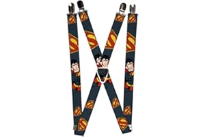 Buckle-Down Men's Suspenders-Superman Action Pose/Scattered Shield Navy/Gold
