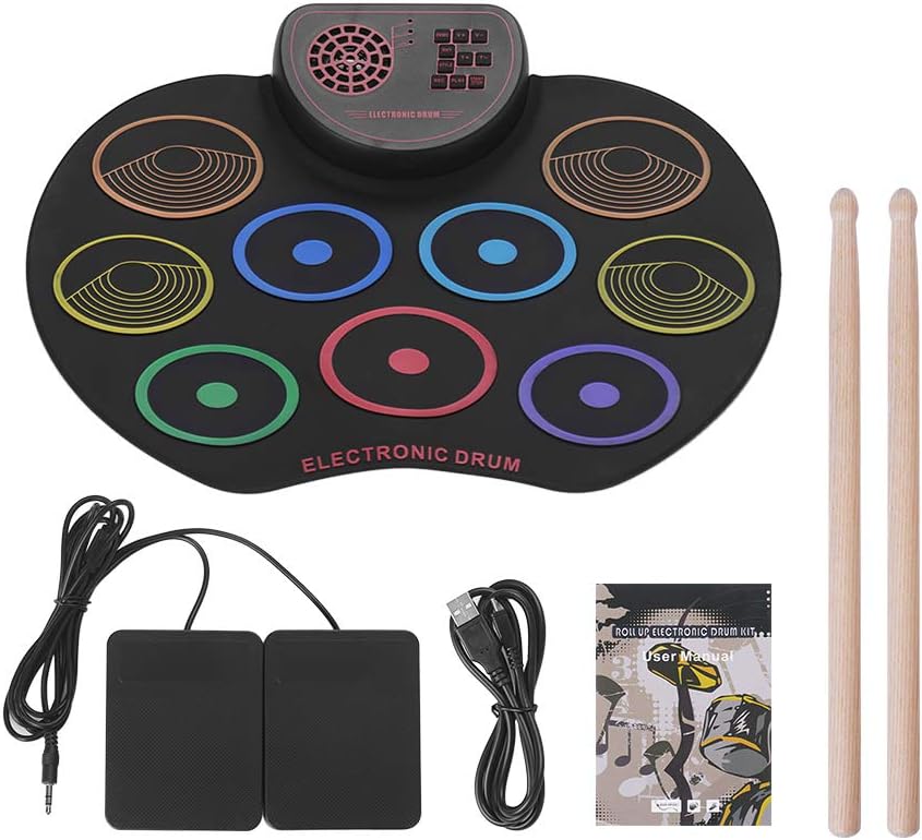 Muslady Electronic Drum Set USB Roll Up Drum Pad Kit 9 Drumpads Built