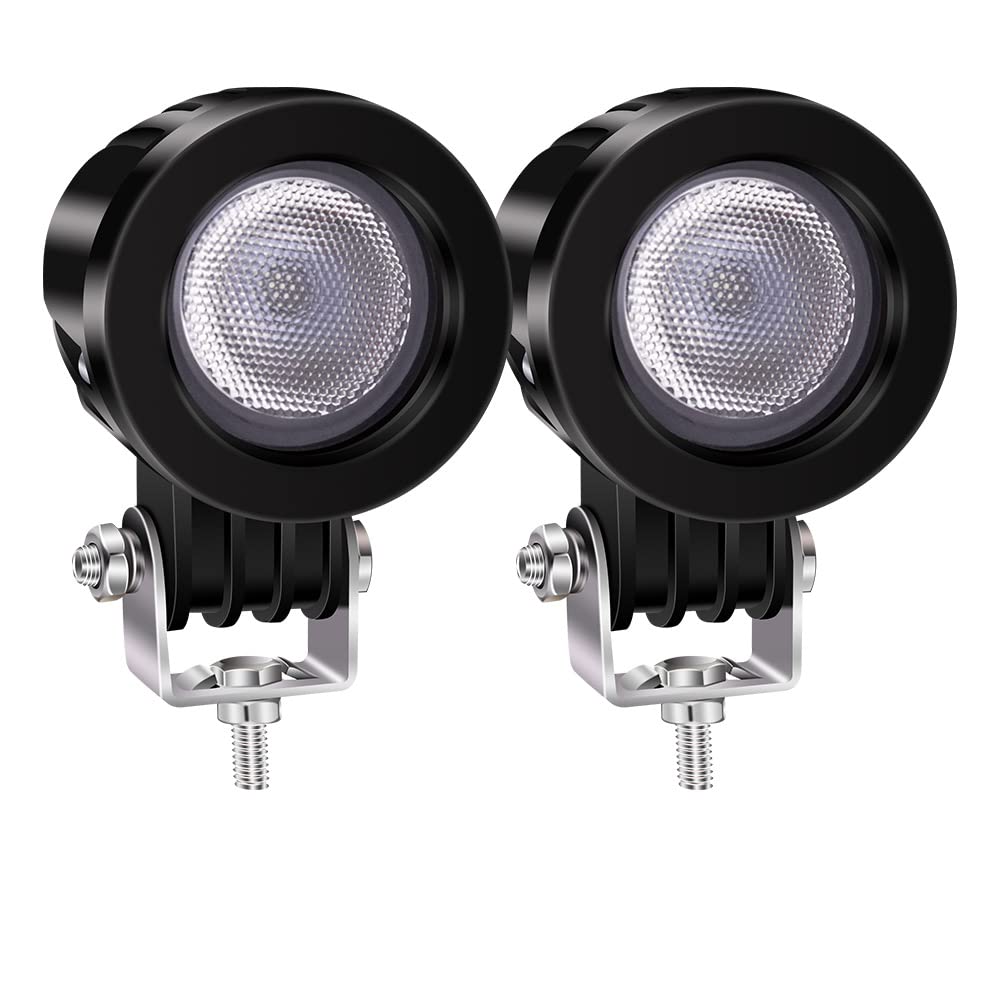 Biqing 2Pcs 10W Motorcycle Driving Lights,2" Round Motorcycle Headlight LED Auxiliary Lights 12V/24V Universal Waterproof Additional Off Road Motorcycle Driving Fog Lamp 6000K(Flood)