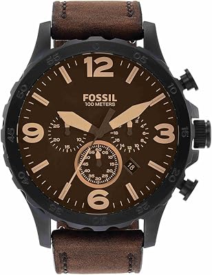 Montre pour Homme Nate, Mouvement chronographe à Quartz, boîtier en Acier Inoxydable Noir de 50 mm avec Bracelet en Cuir véritable, JR1487