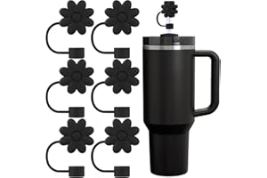 Straw Cover Cap for Stanley Cup 30&40 oz, GLAMFIELDS 6pcs Stanley Straw Topper, Reusable Soft Silicone 10mm Straw Cover for Stanley Cup Accessories Dust-proof Straw Tips Protectors Black