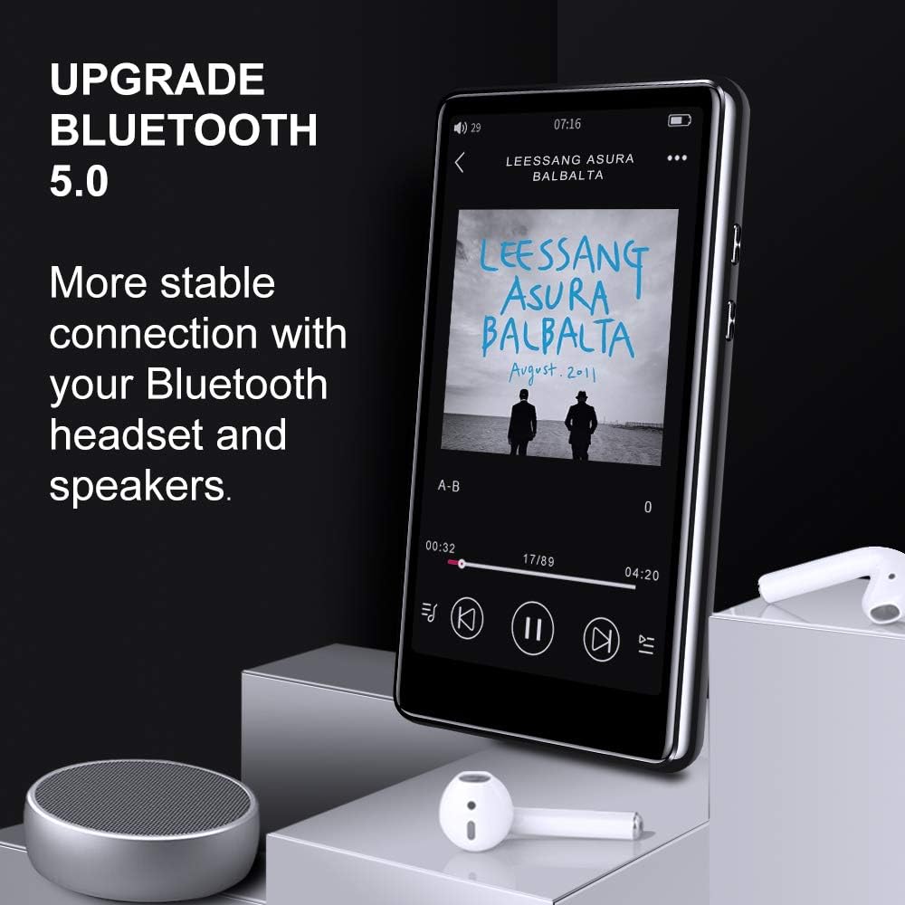 Mp3 Player with Bluetooth 5.0,Tengsen 4.0" Full Touchscreen HD Video Mp4 Mp3 Music Player with Speaker, 16GB Portable HiFi Sound with FM Radio, Voice Recorder, E-Book, Sport Pedometer,Support TF Card: Home Audio & Theater