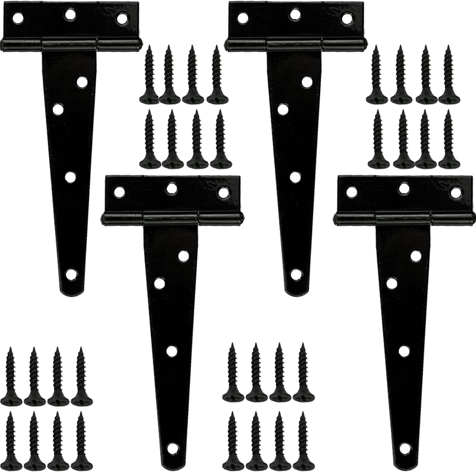 4 Pcs Gate Hinges Large Hinges, 13 inch Heavy Duty Black for Wood Heavy Duty T with Screws, Black Large Hinge for Garden Farm Latch Outdoor Shed Doors