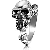 HJIMMNHONG Mens Titanium Steel Skull Punk Vintage Style Biker Cocktail Party Ring Delicate Polished Halloween Christmas Gift
