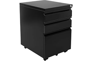 Mount-It! 3 Drawer File Cabinet with Lock and Wheels, Heavy-Duty Steel Rolling Drawer Cabinet, Fully Assembled Under Desk Filing Cabinet for Home Office Storage, 15.3" W x 19.75" D x 24.5" H, Black