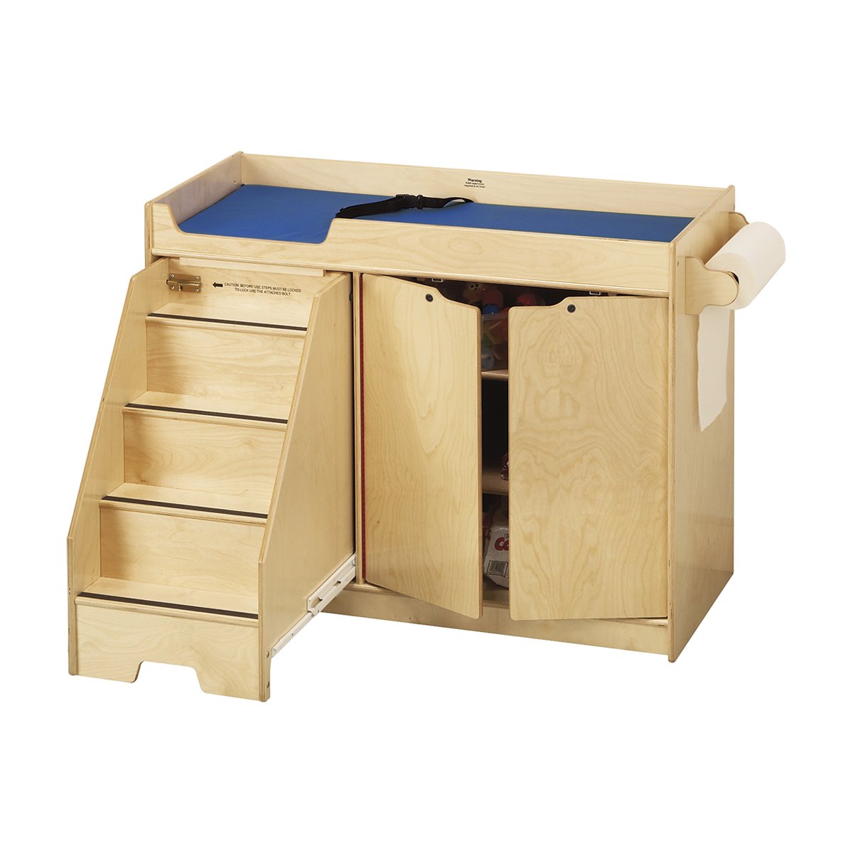 Toddler Daycare Wooden Left Pull Out Stairs Diaper Changing Table With 3 Shelves