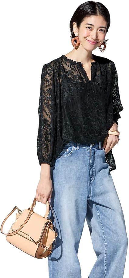 Amazon ドゥクラッセ レース刺しゅう ボタニカル柄ブラウス 170 シャツ ブラウス 通販
