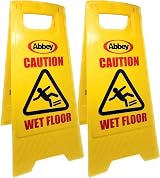 Abbey Wet Floor Sign Pack of 2 Yellow 640mm Height Caution Cleaning in Progress view 1