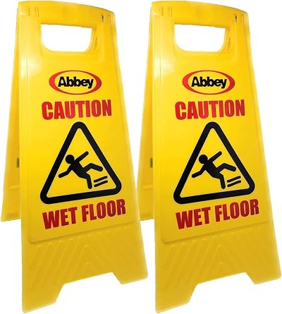 Abbey Wet Floor Sign Pack of 2 Yellow 640mm Height Caution Cleaning in Progress