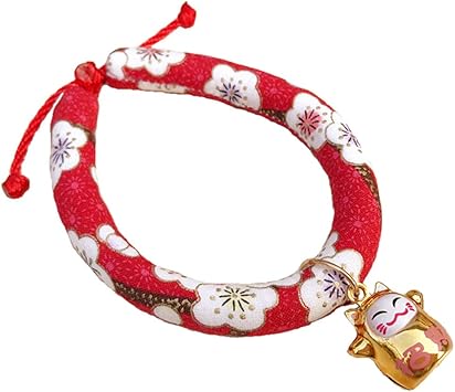 Amazon Thain猫 首輪 すず 首輪 猫 猫用首輪 猫首輪 猫くびわ 和柄 子猫 首輪 かわいい 手作り 軽量 調節可能 ペット首輪 赤梅 Xs 15cm cm Thain 首輪 通販