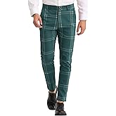 Lars Amadeus Men's Dress Plaid Slim Fit Flat Front Business Prom Checked Trousers