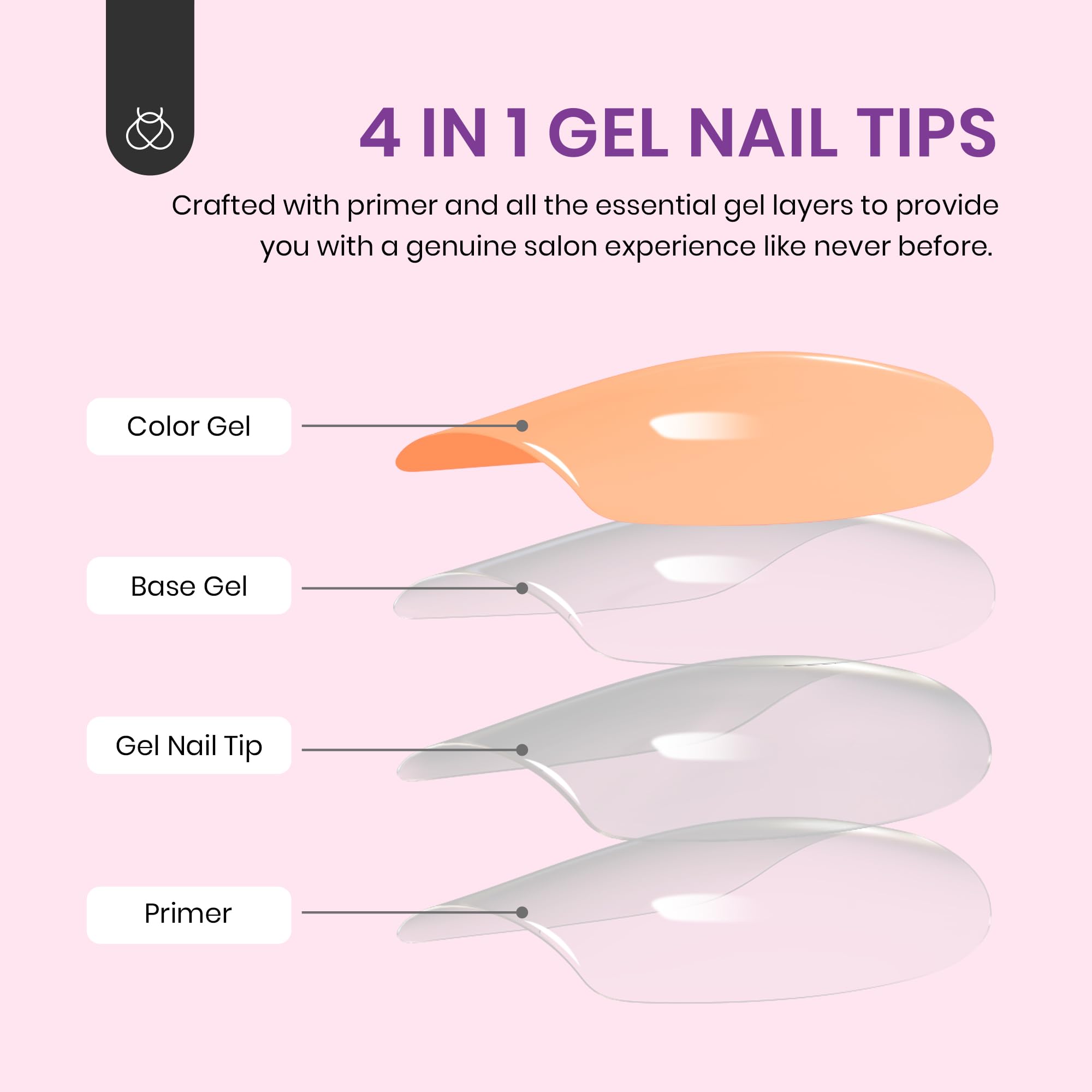 Beetles French Tip Press On Nails: 150 Pcs Pink Short Square Press On Nails 4 in 1 Nail Tips, Pre-Applied Primer & Base Coat, No File Need DIY Manicure for Nail Extension Gifts for Women - Image 7