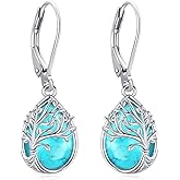 LOOVE Tree of Life/Cat/Turtle/Butterfly/Flower/Celtic/Turquoise/Moonstone Dangle Earrings for Women Sterling Silver Cute Animals Drop Earrings Jewelry Gifts