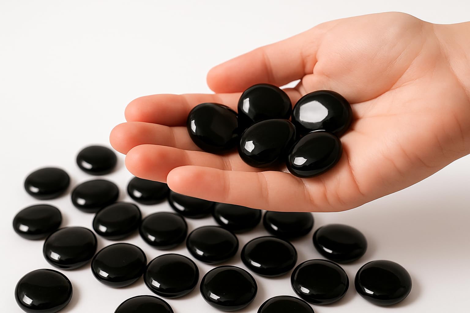 ARSUK Decorative Glass Pebbles, Stones Beads Rounded Gems Flat Marble, Vase Filler, Fire Artificial Crystal Gemstones for Aquarium, Mosaic Tiles Vases Craft, Garden Flowerpot(180 Pcs Black)