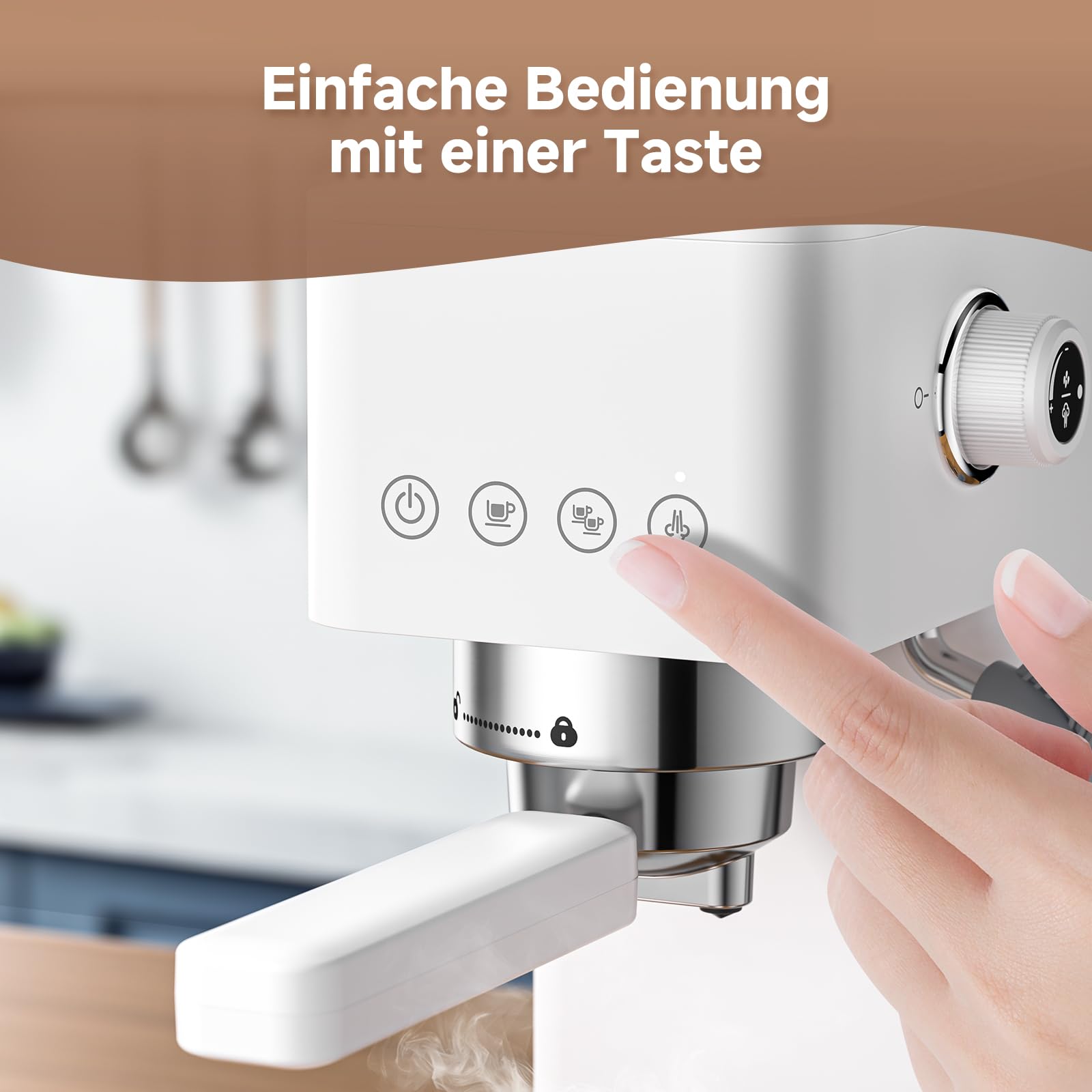 AMZCHEF Siebträgermaschine 20 Bar Espressomaschine klein mit LED-Display, Milchaufschäumer & Edelstahl-Dampfstab, 1350W Schnellaufheizung, 1,5L Wassertank, für Espresso Cappuccino Latte,Weiß 6