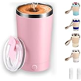 Jukestarz Self Stirring Mug with Lid, 13.5oz Magnetic Stirring Coffee Cup, Rechargeable 316 Stainless Steel, Auto-Mixing for Coffee, Milk, Protein Powder(Pink)
