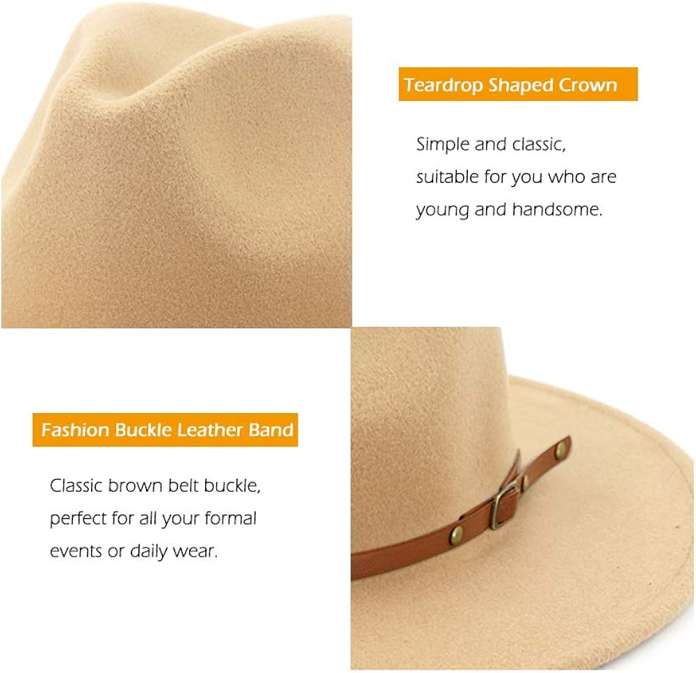 Lisianthus Women Wide Brim Wool Fedora Panama Hat with Belt Buckle A-Camel at  Women’s Clothing store