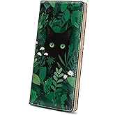 Immaturus Womens Wallet, Black Cat Leaf Slim Thin RFID Blocking Credit Card Wallets, Long Bifold PU Leather Card Holder Organizer, Cute Cash Clutch Billfold with Zipper Coin Pocket Ladies Girls Gift