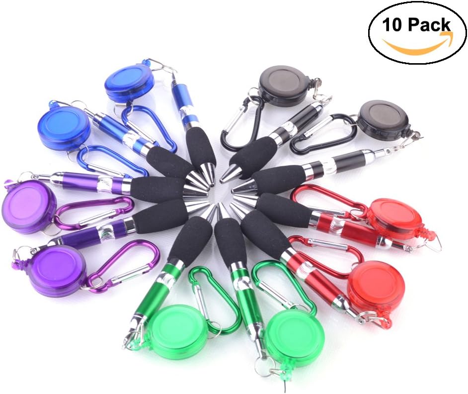 SunshineTrees 10pcs Retractable Pens Badge Reel Pen with Keychain Belt Clip Carabiner