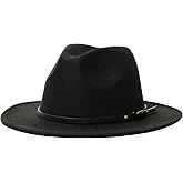 Women's Felt Panama Hats Classic Wide Brim Rancher Fedora with Belt Buckle (M-L)