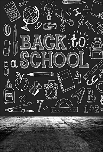 Laeacco Vinyl 5x7FT Photography Background Back to School Theme Blackboard Sketch Chalkletter Illustrations on Blackboard Learning Tools Students Knowledge Classroom Scene Vintage Retro Backdrop