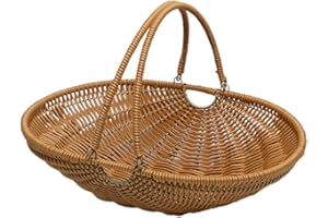 MYCENSE Wicker Picnic Storage Basket with Foldable Handle, PP Woven Empty Picnic Baskets, Sturdy Iron Wire Frame, Versatile Harvest Basket for Camping, Beach, Park, Halloween, A 33.5x24.5x8cm