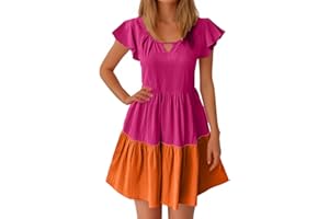 Ruziyoog Women Summer Dresses Boho Floral Printed Babydoll Ruffles Sleeve Swing Dress Loose Short Mini T-Shirt Dress