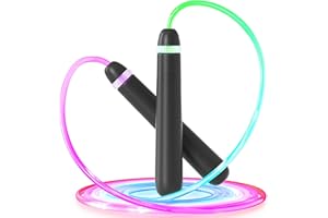 ACHDOFITS LED Light Up Jump Rope for Kids and Adult, Adjustable Glowing Skipping Rope for Boys and Girls, Colorful Luminous Jumping Rope for Fitness and Workout Black