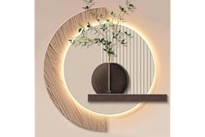 Sandstone Wall Art with LED Light, 3D Decorative Painting with Simulated Plants for Entryway, Living Room, Hallway, Bedroom, 