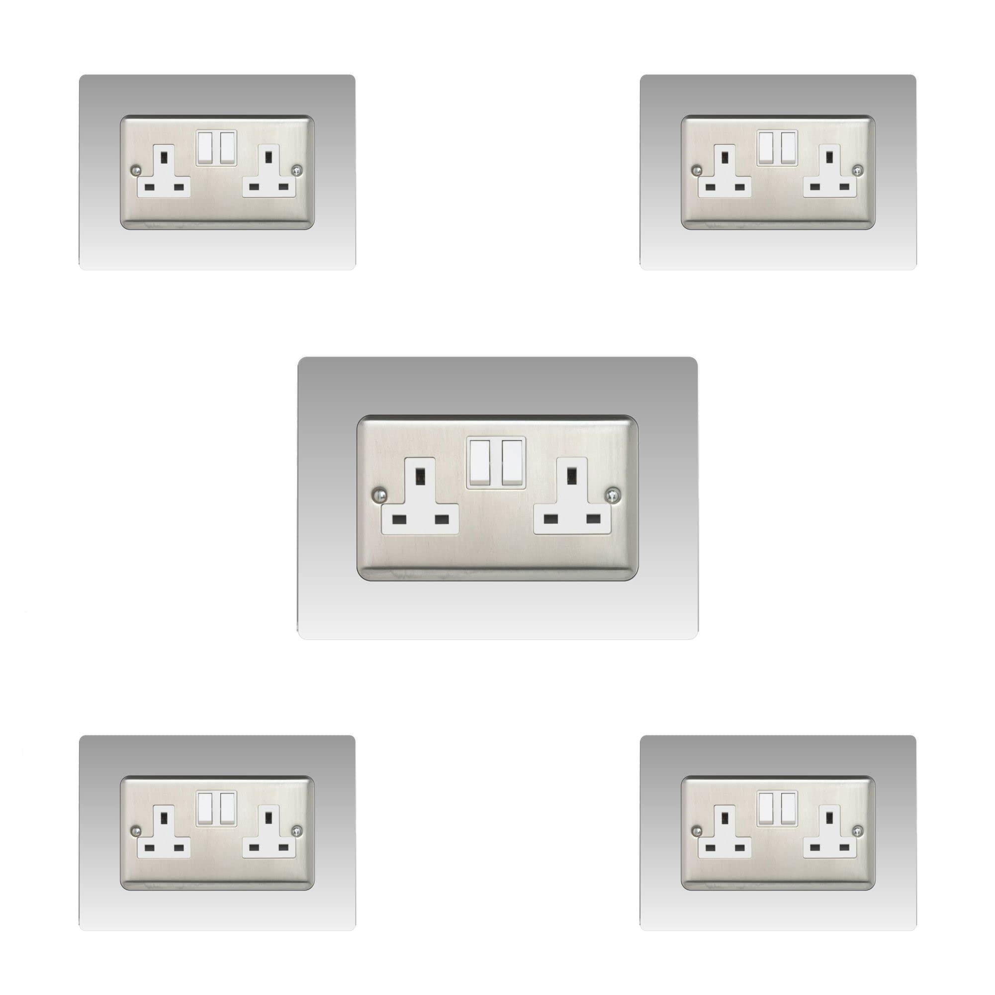 5X Double Socket Surround, Acrylic Back Panel or Plate, Protect Wall from Finger Prints, Font Colour:Clear